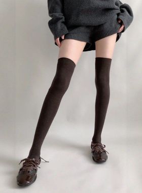 秋冬款棉质压力过膝袜搭小皮靴JK袜子女复古显瘦无骨高筒大腿女袜