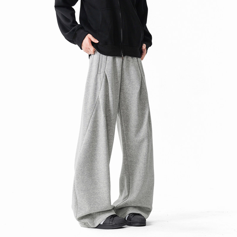 美式高街重磅加绒加厚卫裤男士秋冬季潮牌宽松直筒裤学生休闲长裤