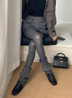 may3socks 微透肉波点打底裤女灰色显示可外穿连裤袜不掉裆配长靴