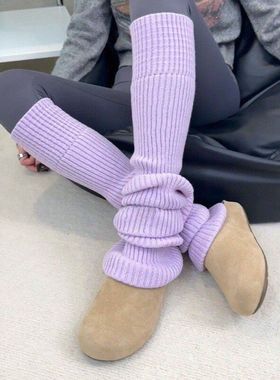 秋冬保暖70cm方格过膝踩脚堆堆袜套女竖纹护腿腿套防滑长高筒袜套