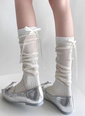 may3socks 白色芭蕾风袜子女生中筒袜夏季薄款网眼透气长袜小腿袜