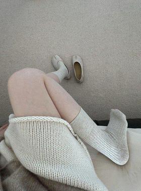 may3socks小腿袜子春秋女竖条纹纯色百搭堆堆袜miu系学院风堆堆袜