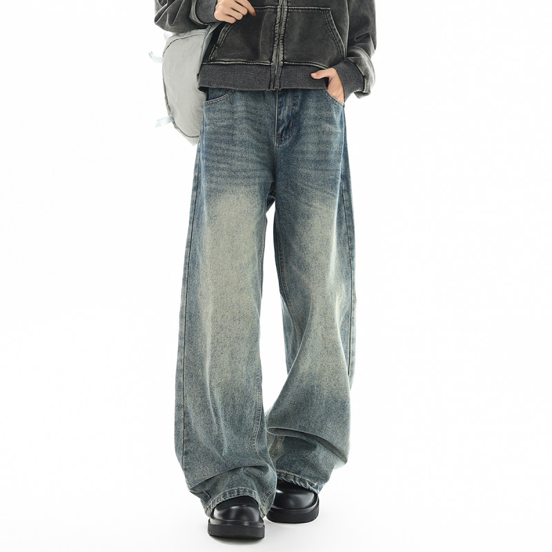 美式水洗复古牛仔裤男秋冬季2025新款潮牌宽松休闲裤子直筒阔腿裤