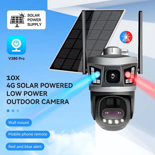 V380pro 太阳能双镜头监控WiFi无线摄像头4G英文海外欧美10倍变焦