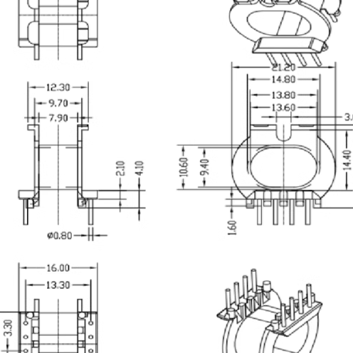 ATQ25磁芯骨架卧式4+4
