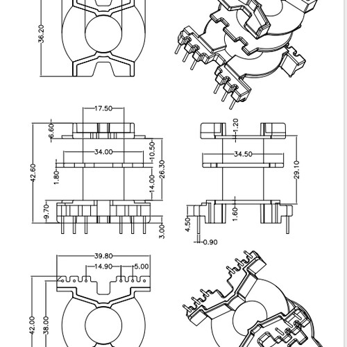 PQ4040磁芯骨架双槽立式6+6