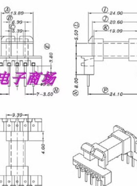 EEL19变压器磁芯骨架卧式5+5针带挡墙 YT-1907-1十套一包