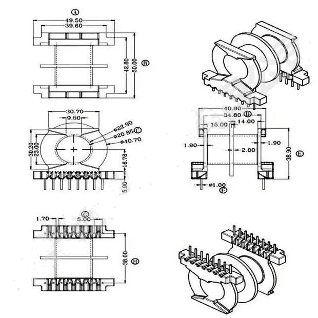 PQ5050磁芯骨架双槽卧式8+8针