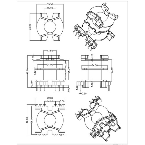 PQ4040磁芯骨架双槽立式6+6针电木骨架