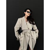 系腰带不规则大翻领亮面短款 PAPERLLL辛间 极J老钱 风衣外套女