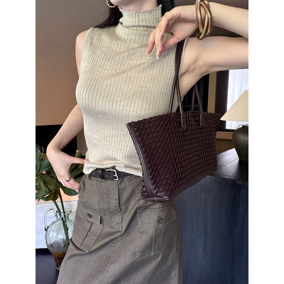 PAPERLLL辛间 克制美学 亚麻高领坑条无袖针织背心女显瘦内搭外穿