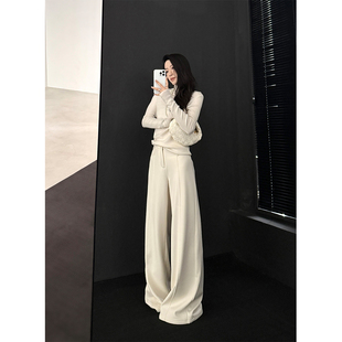 PAPERLLL辛间白色裤子女加绒高级感拖地直筒加厚高腰阔腿裤女秋冬