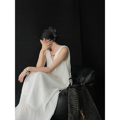 PAPERLLL辛间 灵动轻盈 法式度假风百褶无袖连衣裙女夏宽松A字裙