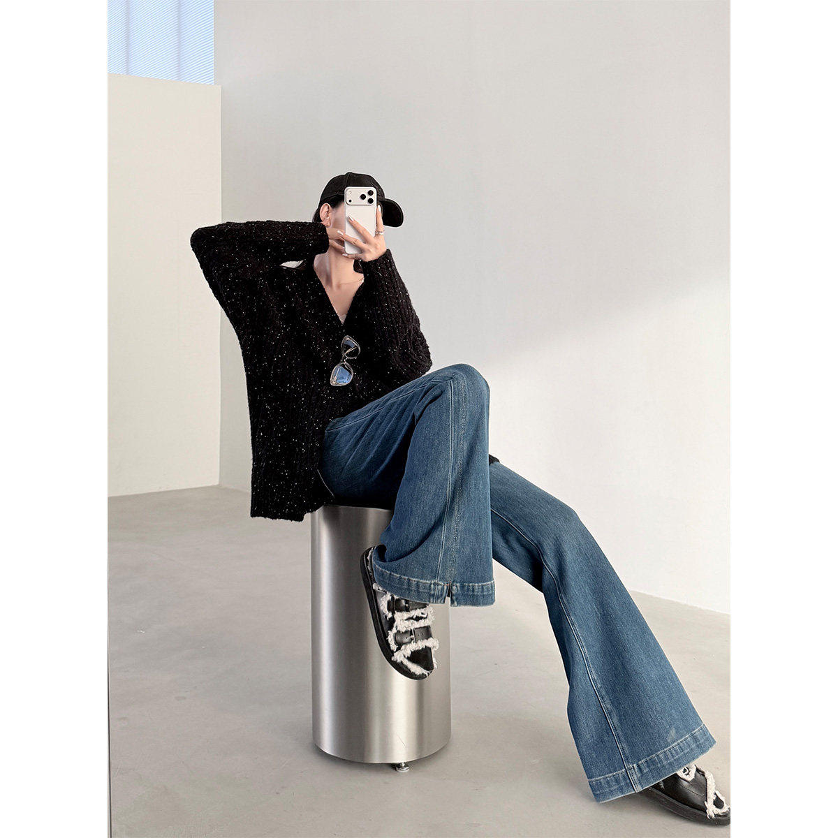 PAPERLLL辛间 时髦腔调 高腰微喇开叉植绒牛仔裤女冬保暖显瘦神裤,女装/女士精品,牛仔裤,淘宝优惠券,粉丝福利购,淘宝优惠卷