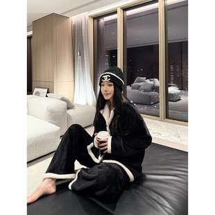 PAPERLLL辛间 晨昏絮语 撞色拼接金雕绒家居服套装女冬季保暖睡衣