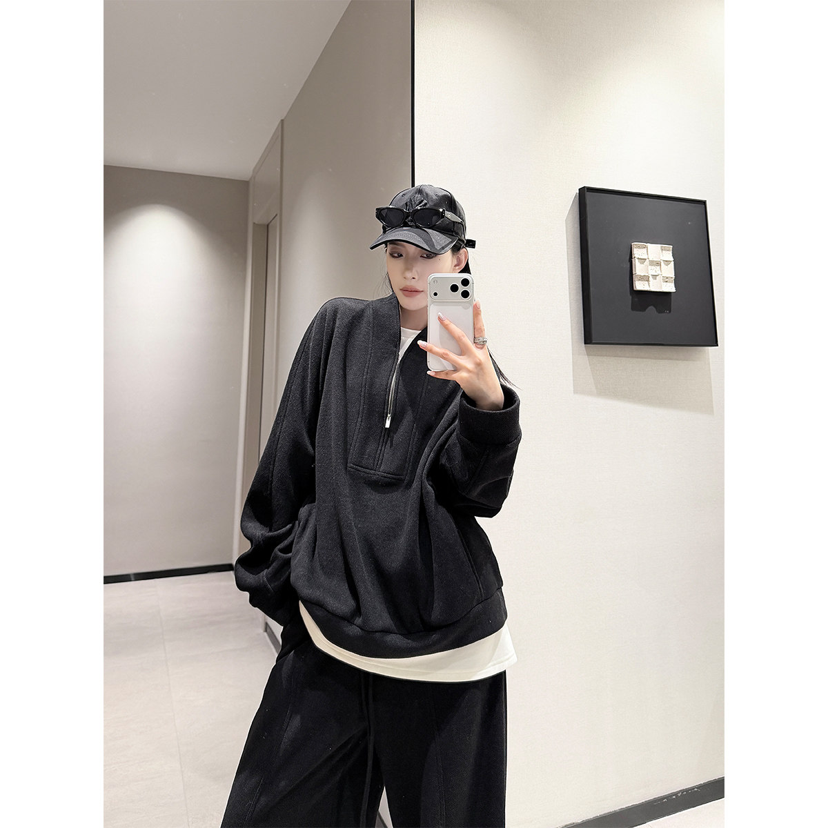 PAPERLLL辛间 无事日程 松弛感半开襟卫衣阔腿裤女冬休闲加绒套装,女装/女士精品,时尚套装,淘宝优惠券,粉丝福利购,淘宝优惠卷