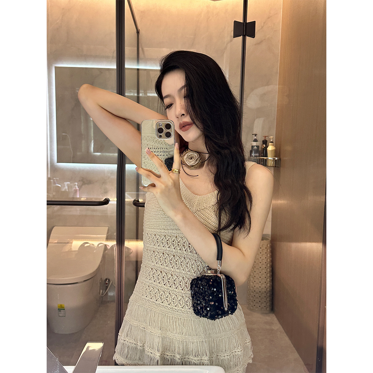 新中式编织背心半裙两件套