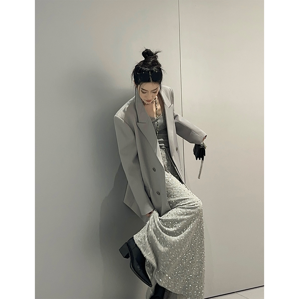 PAPERLLL辛间系绳亮片半裙女a字大裙摆秋季新品时尚气质半身长裙