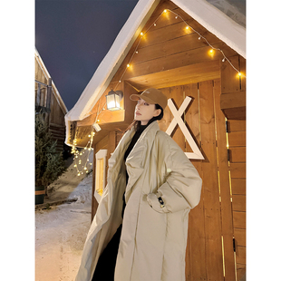 PAPERLLL辛间 雪霁漫行 韩系简约大被子翻领长款白鸭绒羽绒服女冬