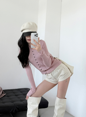 PAPERLLL辛间 显瘦纸片人 羊毛镂空针织打底衫女小众破洞修身上衣