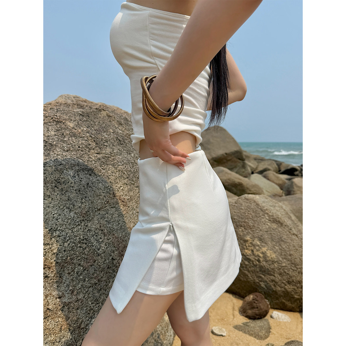 PAPERLLL辛间 轻熟知性 极简风侧拉链开叉A字短裙女夏气质包臀裙