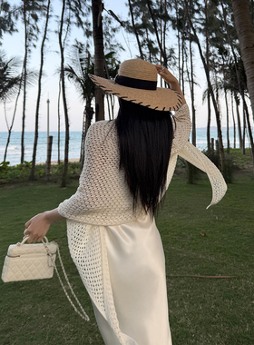 PAPERLLL辛间 海边度假 慵懒风大三角镂空针织披肩女春夏薄款外搭