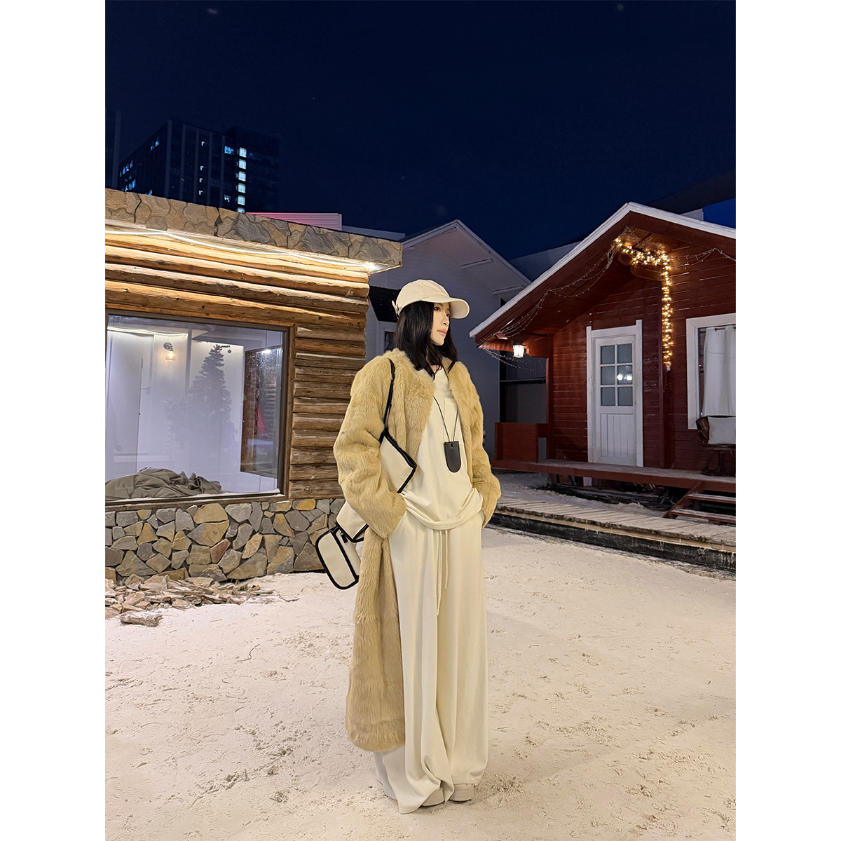 PAPERLLL辛间 冬日暮色 极简高级感长款兔毛皮草大衣女冬保暖外套