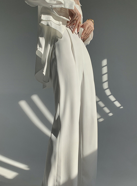 PAPERLLL白色阔腿裤女春秋高腰直筒高级感裤子加长拖地垂感西装裤