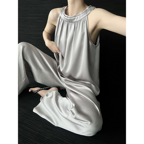 PAPERLLL辛间 清冷松弛感 设计师领口穿绳背心＋捏折阔腿裤套装女