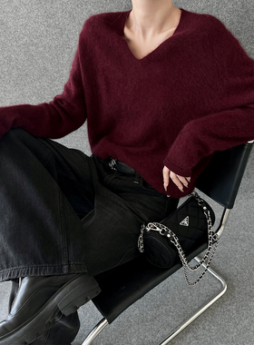 PAPERLLL辛间 慵懒知性 羊绒V领短款针织上衣女秋冬内搭基础毛衣