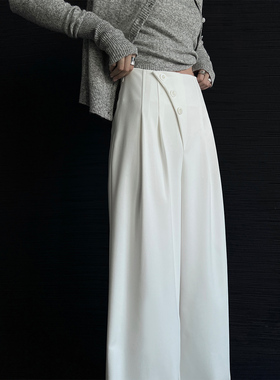 PAPERLLL辛间百搭斜门襟直筒捏褶直筒裤女小众设计感西装阔腿长裤