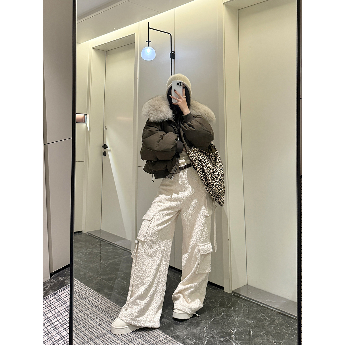 PAPERLLL辛间 风格宣言 肌理提花工装阔腿裤女冬加绒加厚直筒裤子