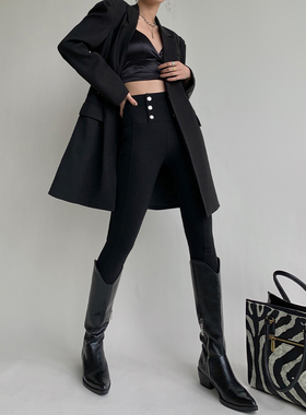 PAPERLLL紧身高腰打底裤子女新款2025爆款秋冬季小脚铅笔黑色裤