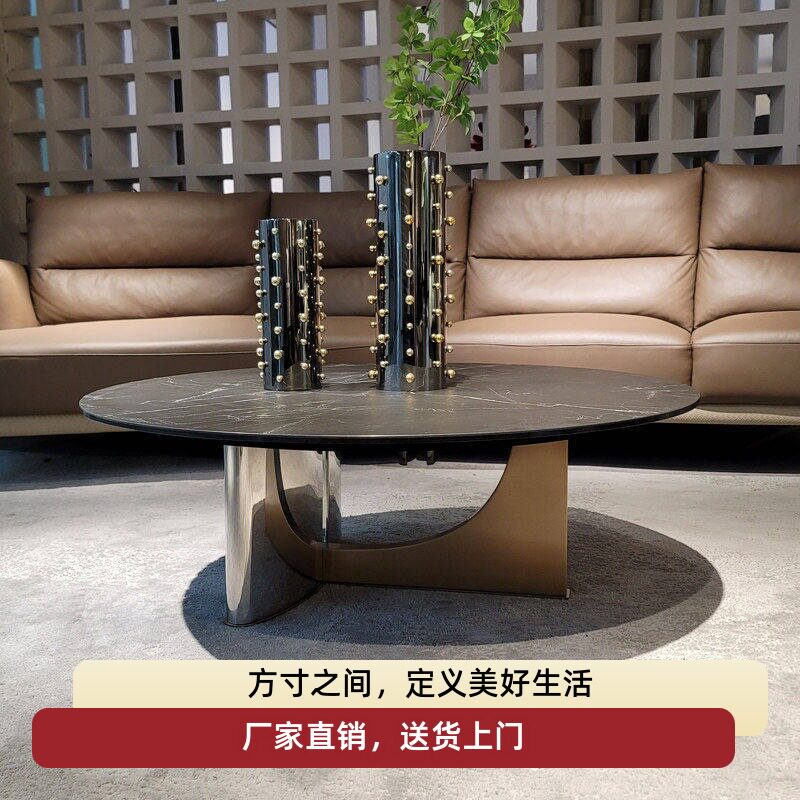 意式极简大理石茶几边几组合镜面客厅家用小户型轻奢高级感设计师