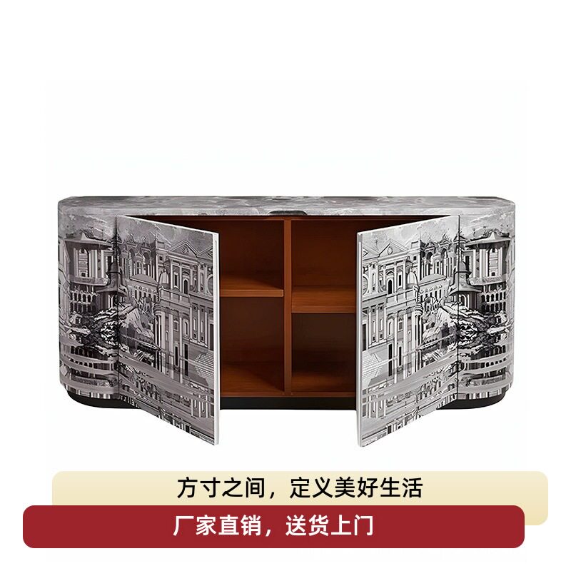 意式轻奢实木餐边柜别墅高端设计师款储物柜家用艺术彩绘玄关柜