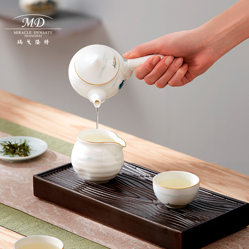 玛戈隆特 西湖盛宴6头骨瓷茶具若水功夫茶具套装带茶盘中国风送礼