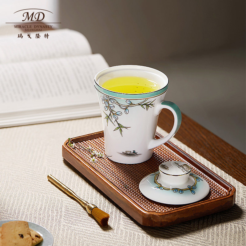 玛戈隆特 滤茶杯高档马克杯45%骨瓷杯子水杯茶杯泡茶杯中国风礼盒