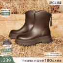 百思图冬商场新款加绒户外厚底增高马丁靴女骑士短靴BV505DD4