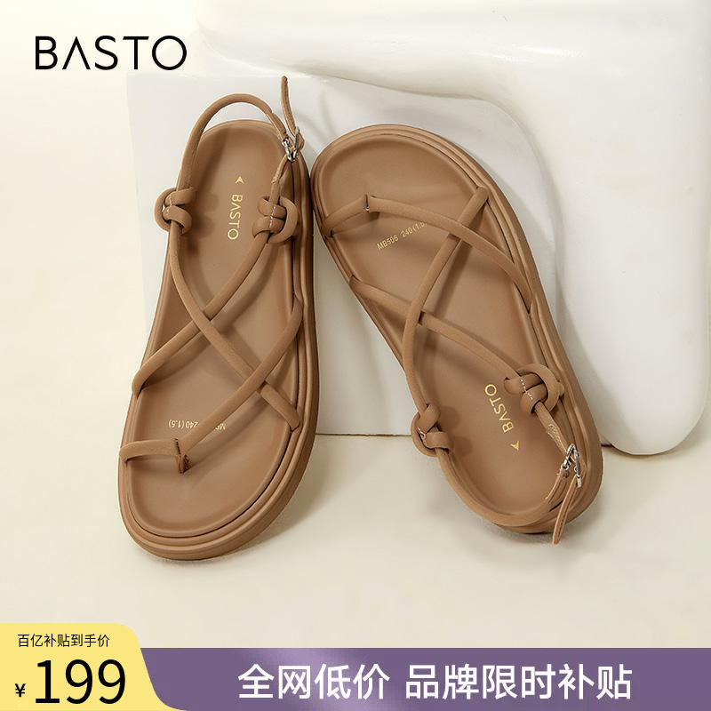 百思图夏季新款商场同款复古罗马凉厚底女凉鞋MB506BL3