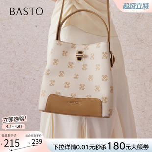 老花水桶包时尚 潮流单肩斜挎包女TY098DX5 商场新款 百思图冬季