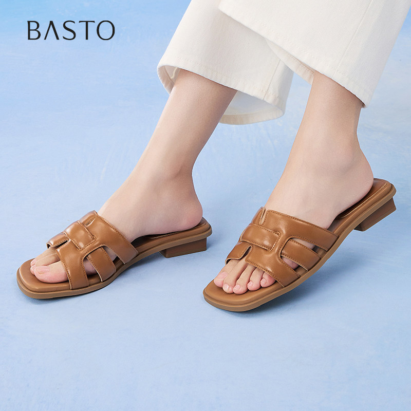 百思图2025夏商场新款平底外穿一字拖休闲粗跟海边女拖鞋F3161BT5,女鞋,一字拖,淘宝优惠券,粉丝福利购,淘宝优惠卷