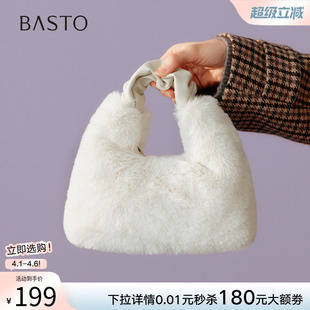 高级感毛绒手提包时尚 可爱毛毛包女JA176DX5 商场新款 百思图冬季