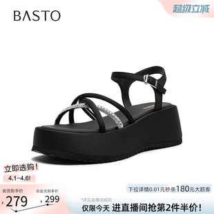 休闲条带凉鞋 百思图夏季 商场新款 时尚 F5183BL5 厚底增高女凉鞋