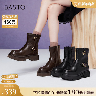 百思图冬商场新款 潮流厚底增高西部靴粗跟女马丁短靴M5510DZ4