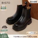 百思图冬季商场新款百搭厚底增高切尔西靴烟筒靴女短靴W8071DD4