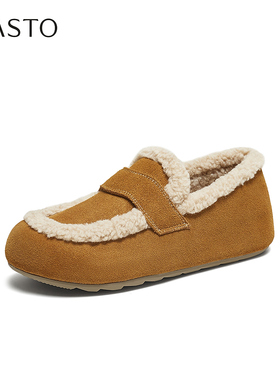 百思图2025冬季新款勃肯鞋时尚复古休闲加绒保暖女单鞋D3505DM5