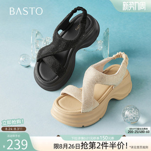 百思图夏季商场新款时尚水钻厚底增高凉鞋女休闲凉鞋BP731BL5