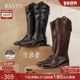 百思图流浪者冬商场新款 关晓彤同款 加绒大筒围V口骑士长靴女