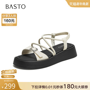 女鞋 百思图2025夏季 厚底休闲露趾条带凉鞋 时尚 D3301BL5 商场新款