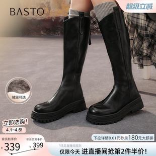 厚底增高V口骑士靴女加绒高筒长靴BV016DG5 百思图冬商场新款